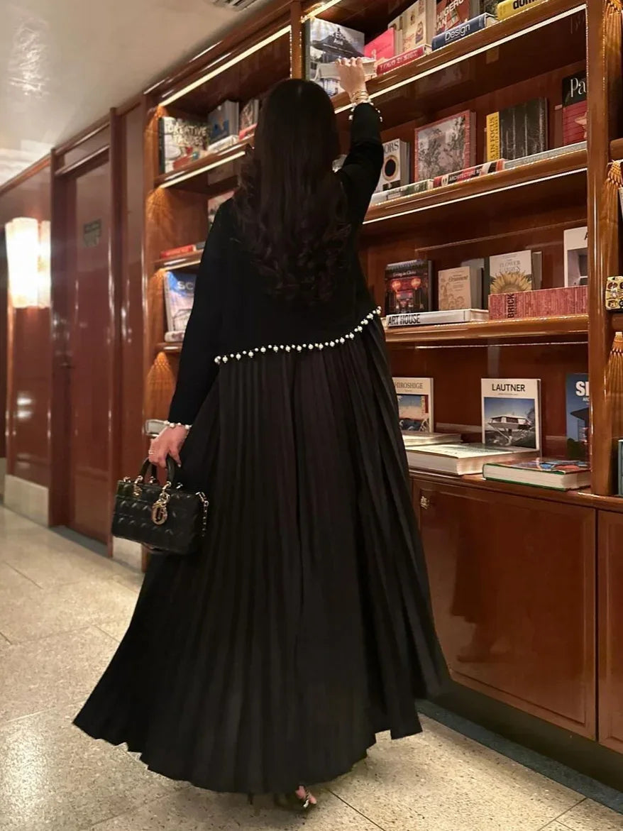 Eid Muslim Pearl Abaya for Women Beading Ramadan Cardigan Pleated Long Dress Morocco Kaftan Long Abayas Dubai Robe Jalabiya 2026