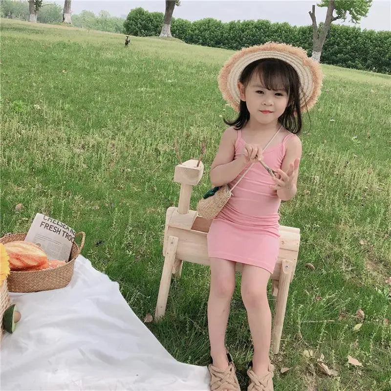 キッズ女の子服 夏物新作 スリングドレス スリムスタイルワンピース スイートで可愛い普段使いの子供服