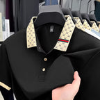 Short-Sleeve Polo with Geometric Print Collar Detail