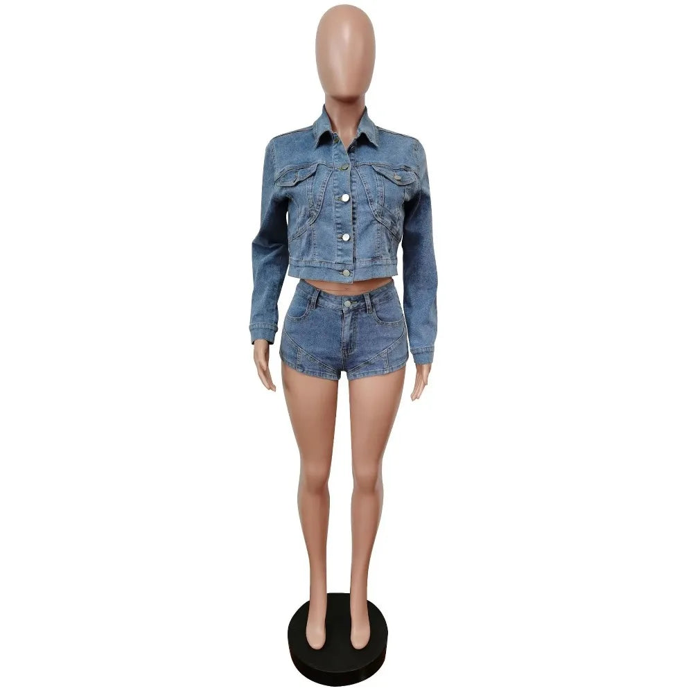 Denim Jacket Shorts Two Piece Set