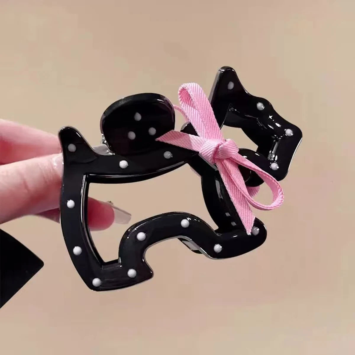 1pc bowknot polka dot dog claw clip, cute girl half-up bun shark hair clip, high-end hair accessory headwear