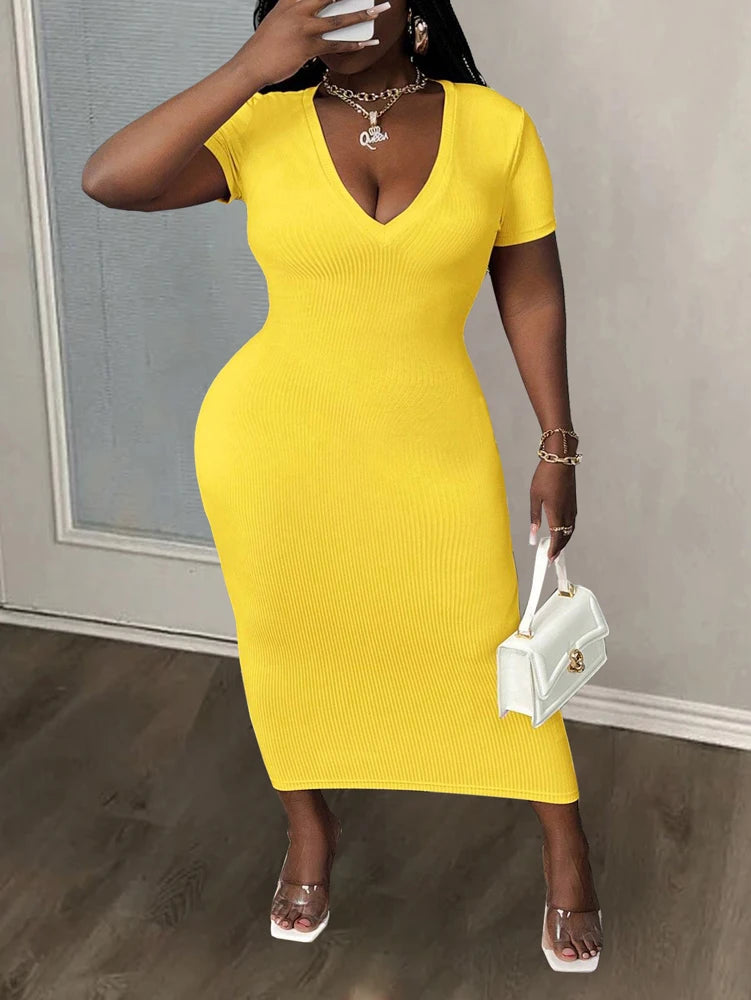 Short Sleeve V Neck Dress