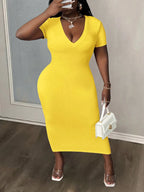 Short Sleeve V Neck Dress