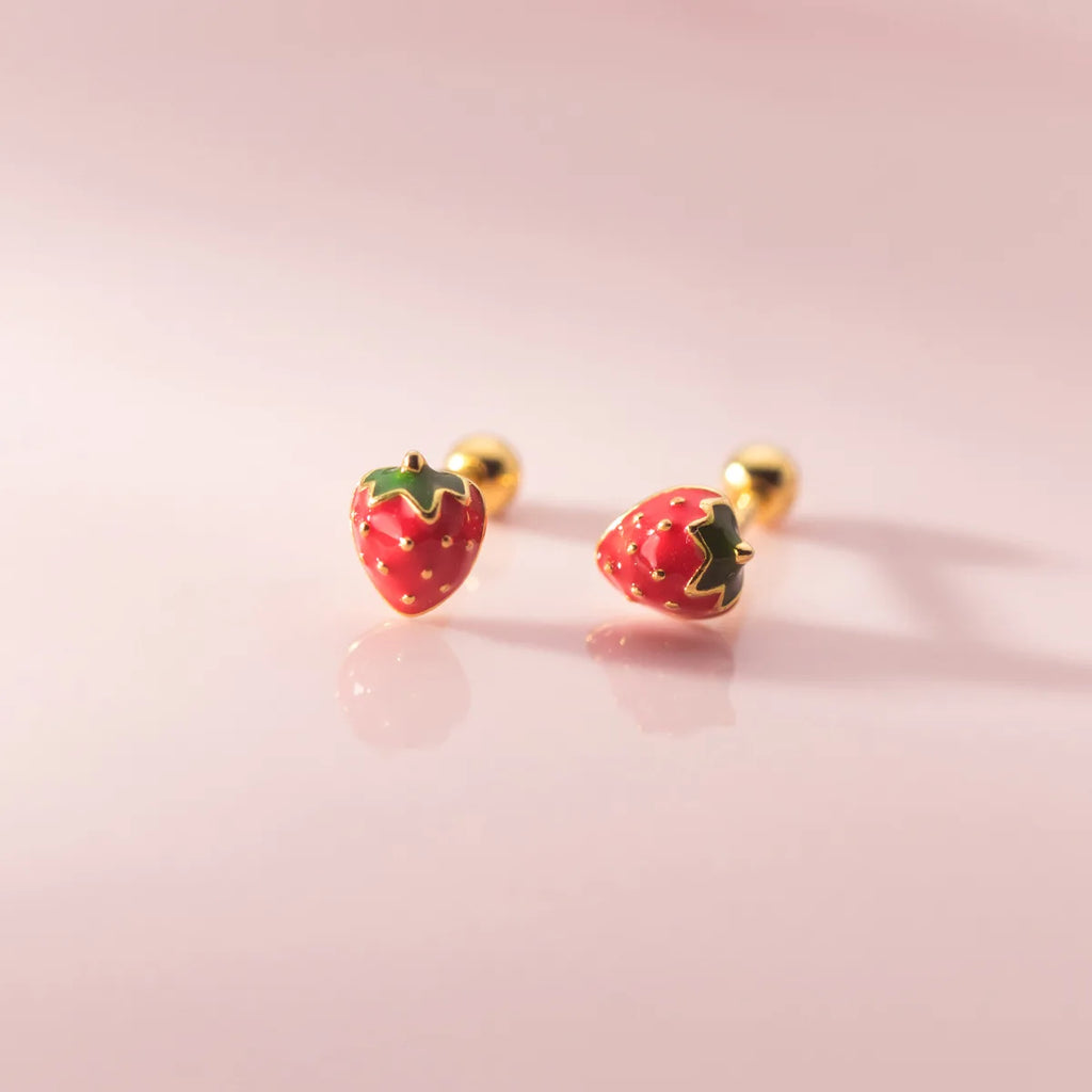 925 Sterling Silver Red Strawberry Earrings