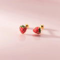 925 Sterling Silver Red Strawberry Earrings