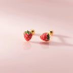 925 Sterling Silver Red Strawberry Earrings