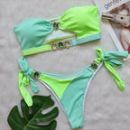 Patchwork Cut Out Rhinestone Bikini