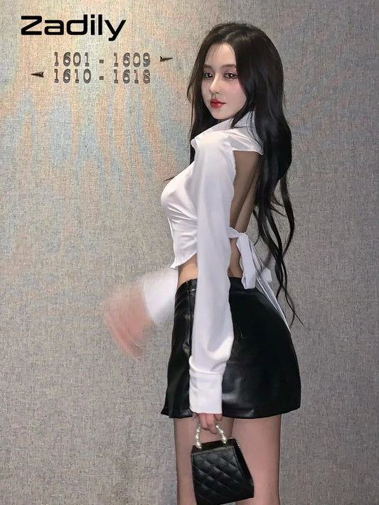 Long Sleeve White Crop Shirt