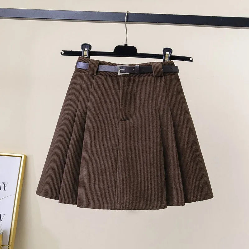 High Waist Corduroy A-Line Mini Skirt