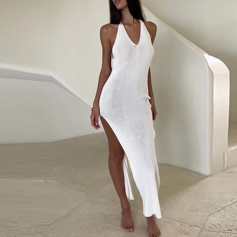 Knitted Backless Beach Halter Dress