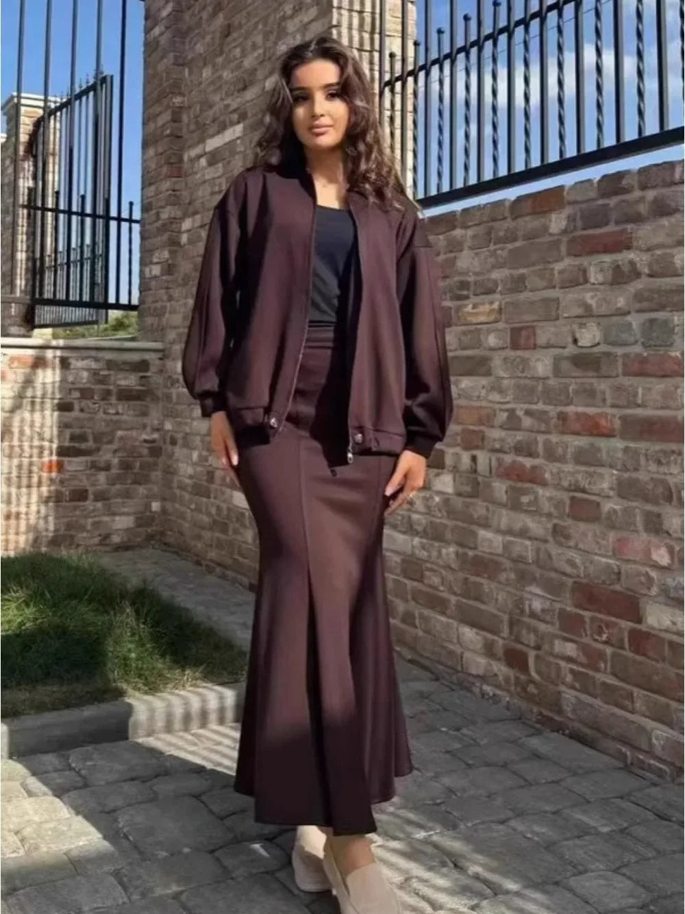 2-Piece Mermaid Maxi Skirt & Zip Jacket Set