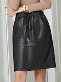 Faux Leather Drawstring Skirt