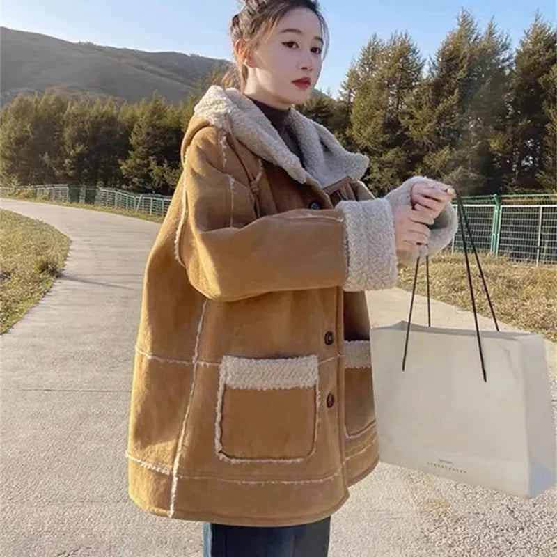 Suede Velvet Lamb Wool Coat