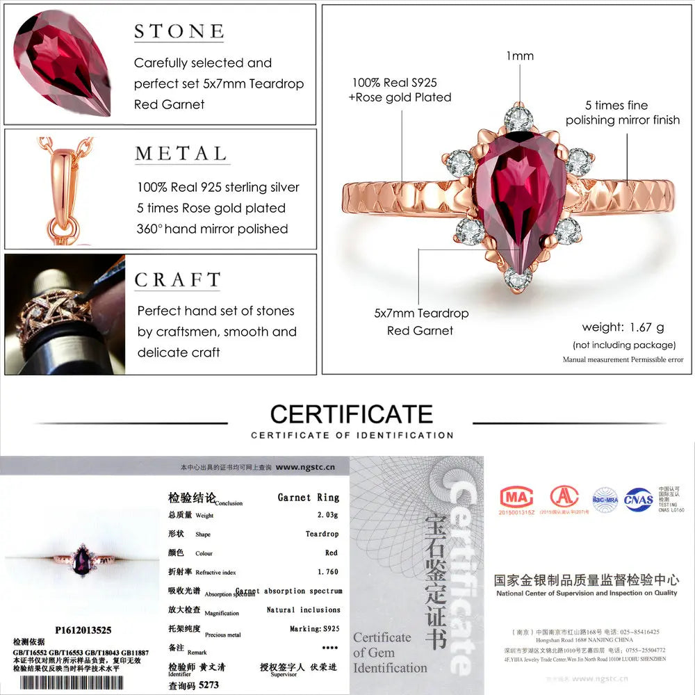 925 Sterling Silver Ring Garnet Gemstones Ring