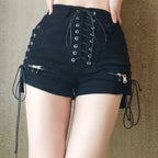 High-Waisted Lace-Up Front Denim Shorts