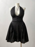 Jacquard V-Neck Lace Back Cutout Dress