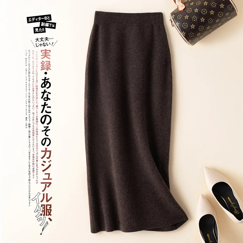 Straight Solid Elastic High Waist Knitted Skirt