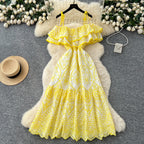 Eyelet Lace Ruffle Midi Dress