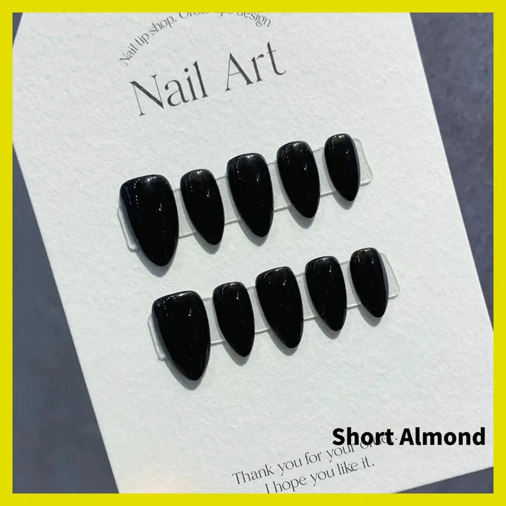 Short Black Simple Handmade Press on Nails