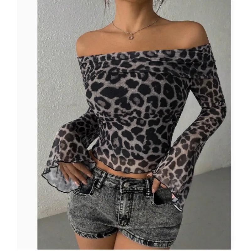 Leopard Print Short Sleeved Round Neck Tee