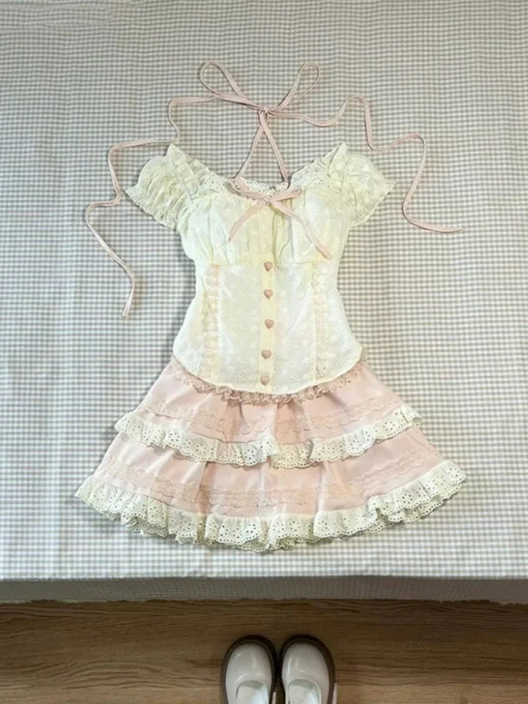Sweetheart Lace Corset Top & Tiered Skirt Set