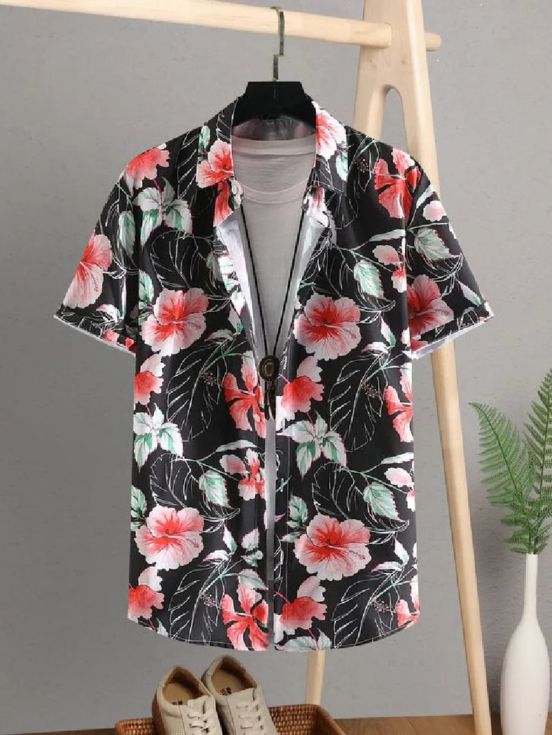 Short Sleeved Shirt With Lapel Button Up