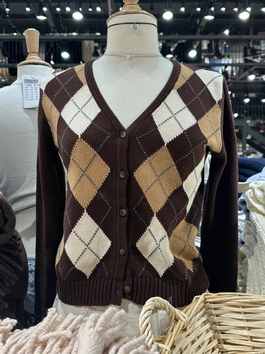 Diamond Jacquard Button Cardigan