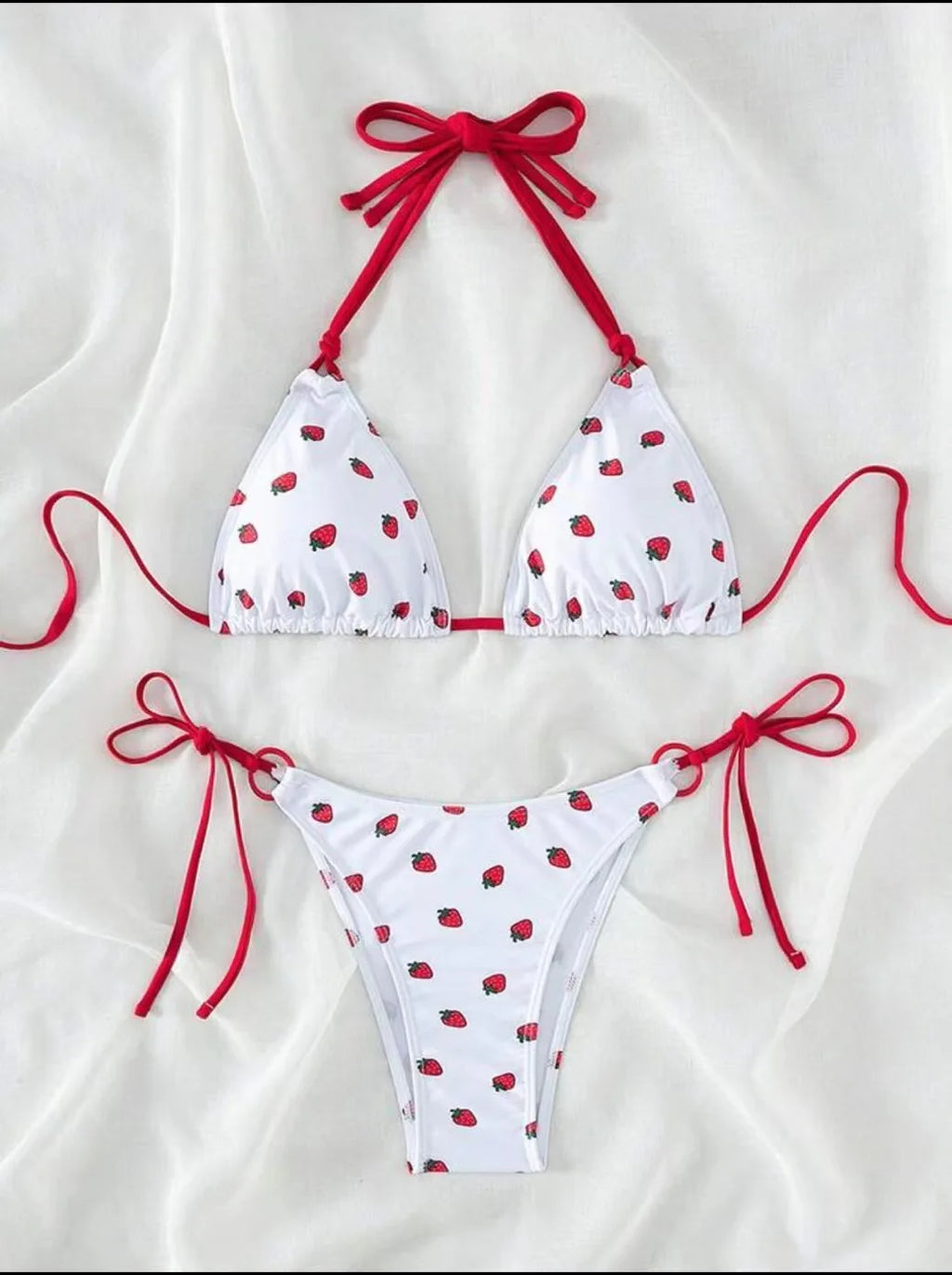 Strawberry Print Halter String Micro Bikini