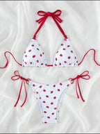 Strawberry Print Halter String Micro Bikini