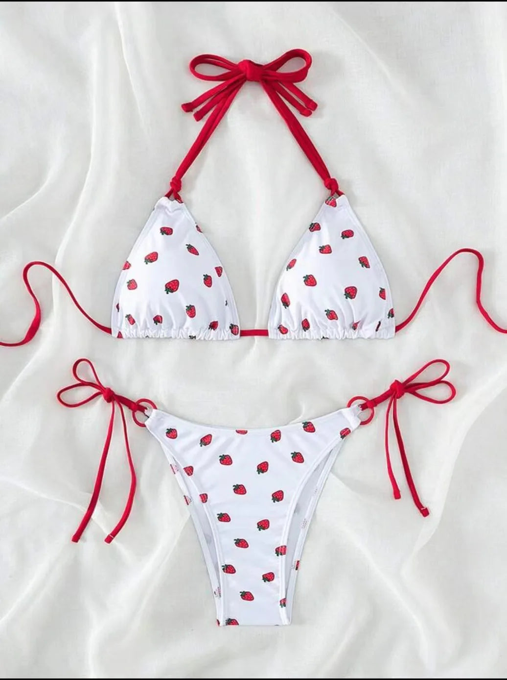 Strawberry Print Halter String Micro Bikini