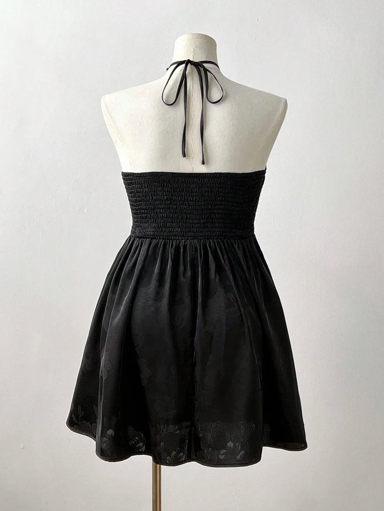 Jacquard V-Neck Lace Back Cutout Dress
