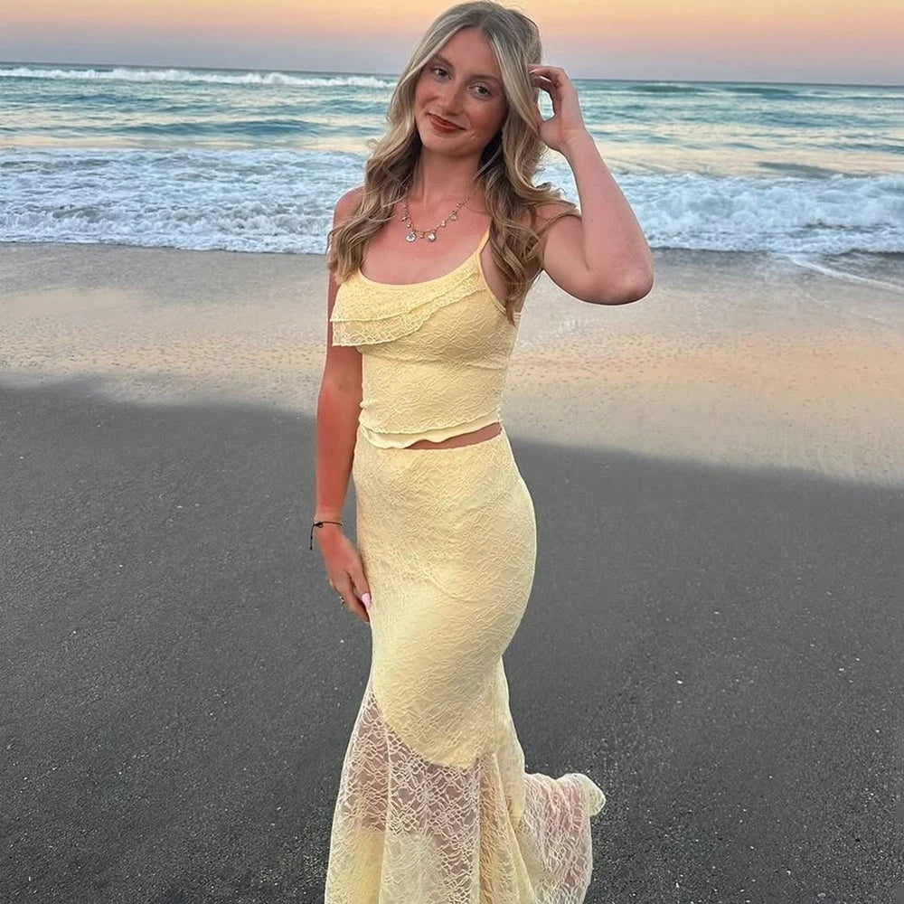 Tuularose Lace Sling Long Skirt Set