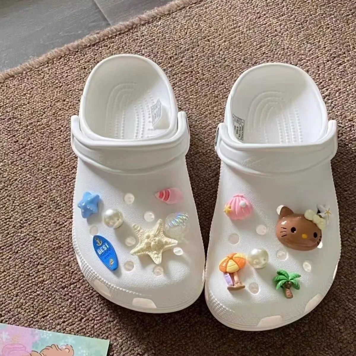 Summer Brown Kitty Hawaiian Theme Starfish Shoe Charms Beach Clog Accessories Sandals Clip DIY Decor for Women Party Gift