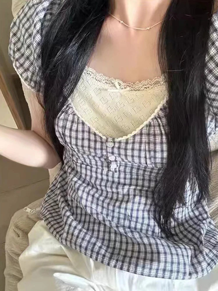 Gingham Puff Sleeve Top