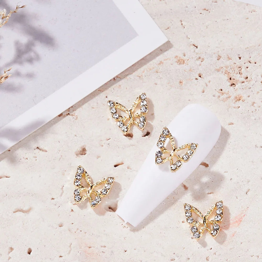 10Pcs Fairy Pink Zircon Nail Art 3D Charms Jewelry Butterfly Shaped Nail Crystal Alloy Decals 11*9mm Rhinestone Nail Decoration*