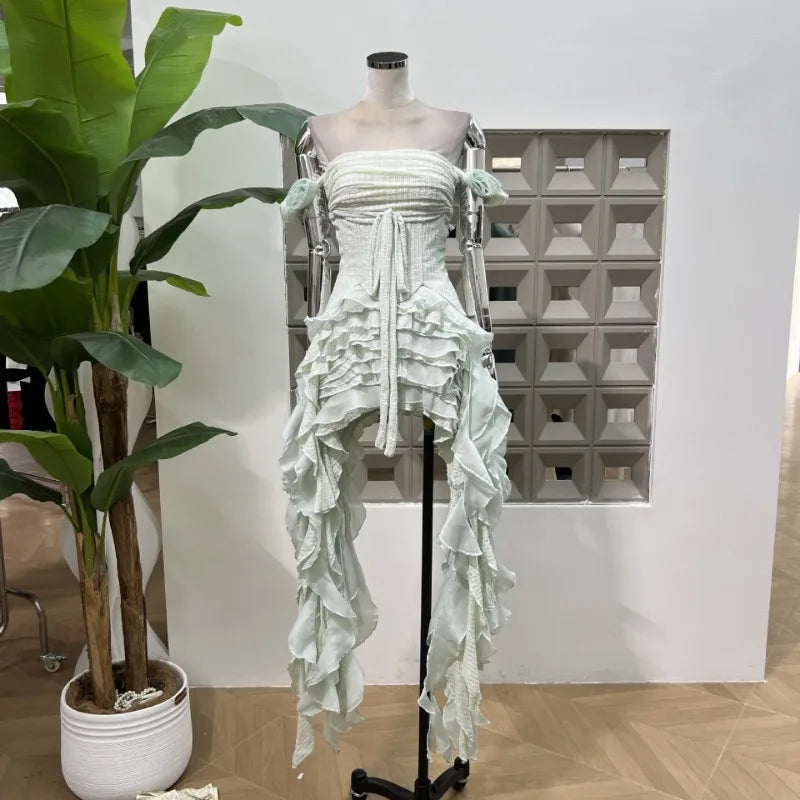 Solid Spliced Tassel Irregular Mini Dress