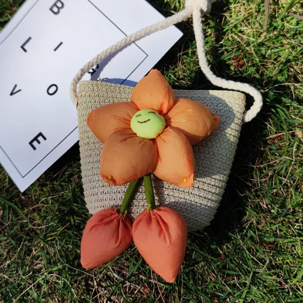 Children Flower Straw Bags