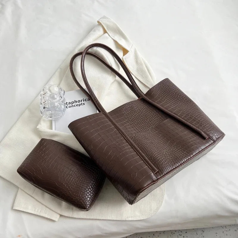 Crocodile Pattern Bag Set 2-IN-1 Large Capacity Shopping Tote