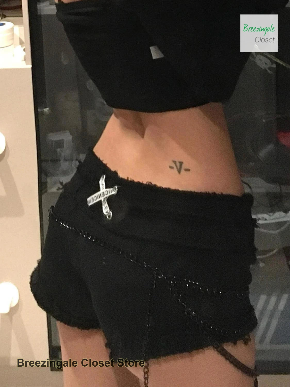 Washed Ribbon Cross-Burr Denim Shorts
