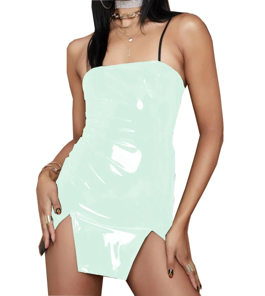 Sleeveless Bodycon PVC Leather Dress