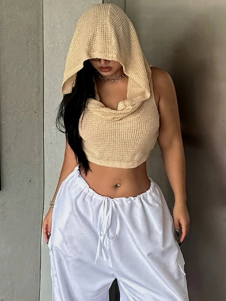 Hooded Sleeveless Knitted Top