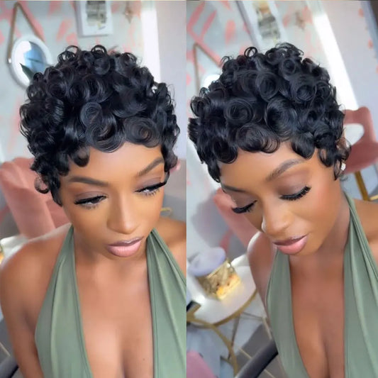 Black Color Short Pixie Cut Wig