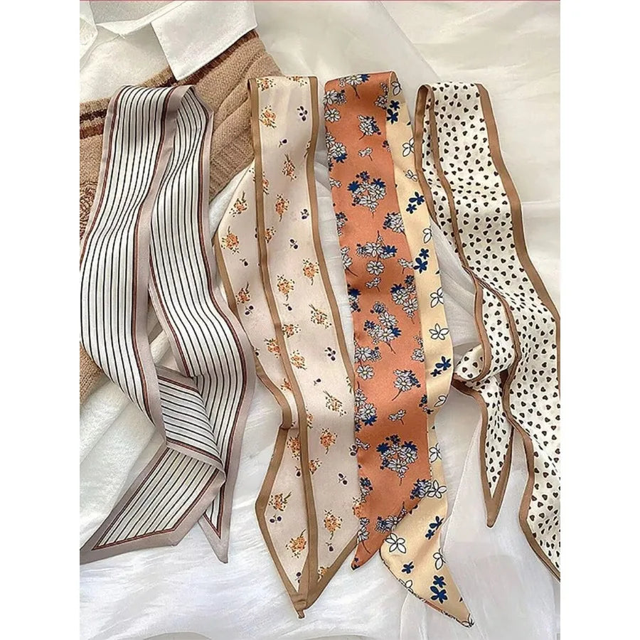 4pcs Set Women Silk Scarf Headband Geometric Striped Pattern Versatile Hair Accessory For Daily Vacation