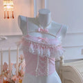 Lace Trim Heart Shaped Bow Decoration Top