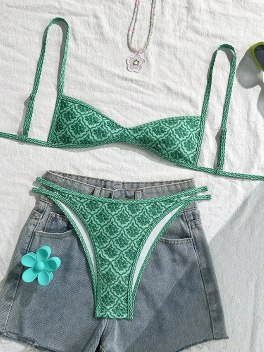 Paunikix Flowers Printed High Leg Cut Bikini