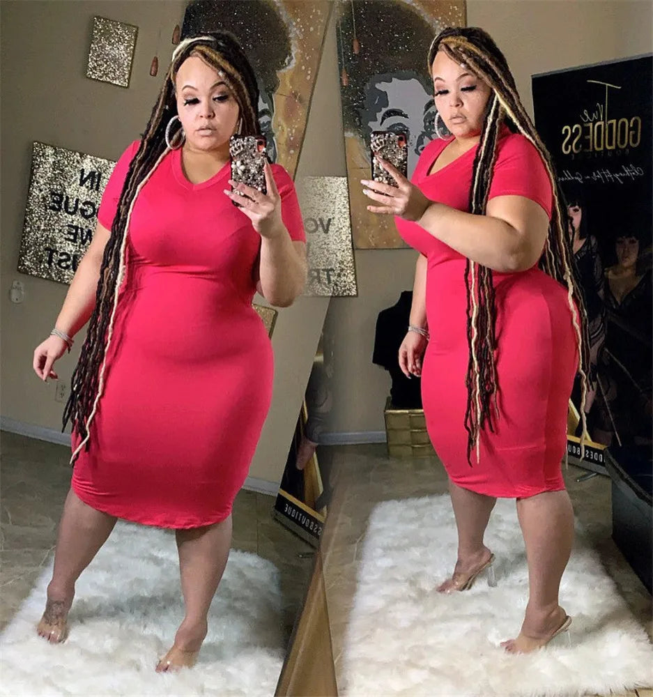 Solid V Neck Bodycon Dress