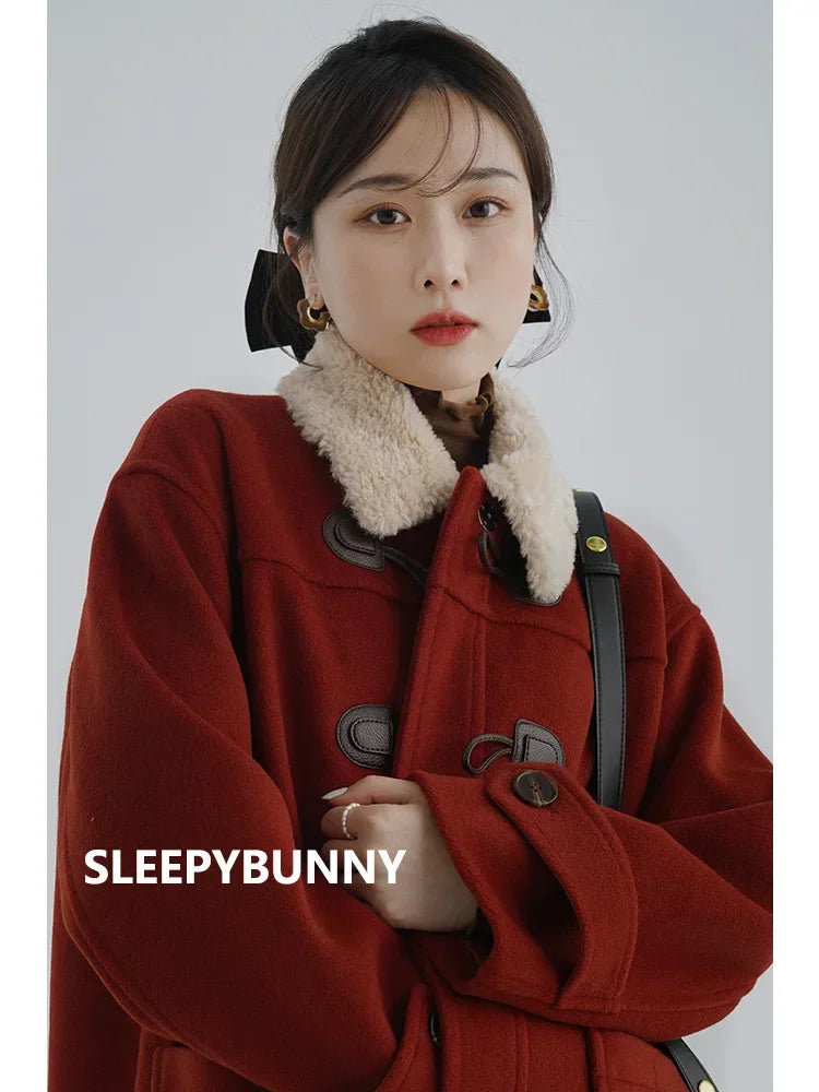 Lamb Wool Collar Duffle Coat
