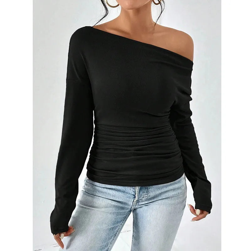 Skew-Neck Long Sleeve T-Shirt