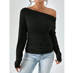 Skew-Neck Long Sleeve T-Shirt
