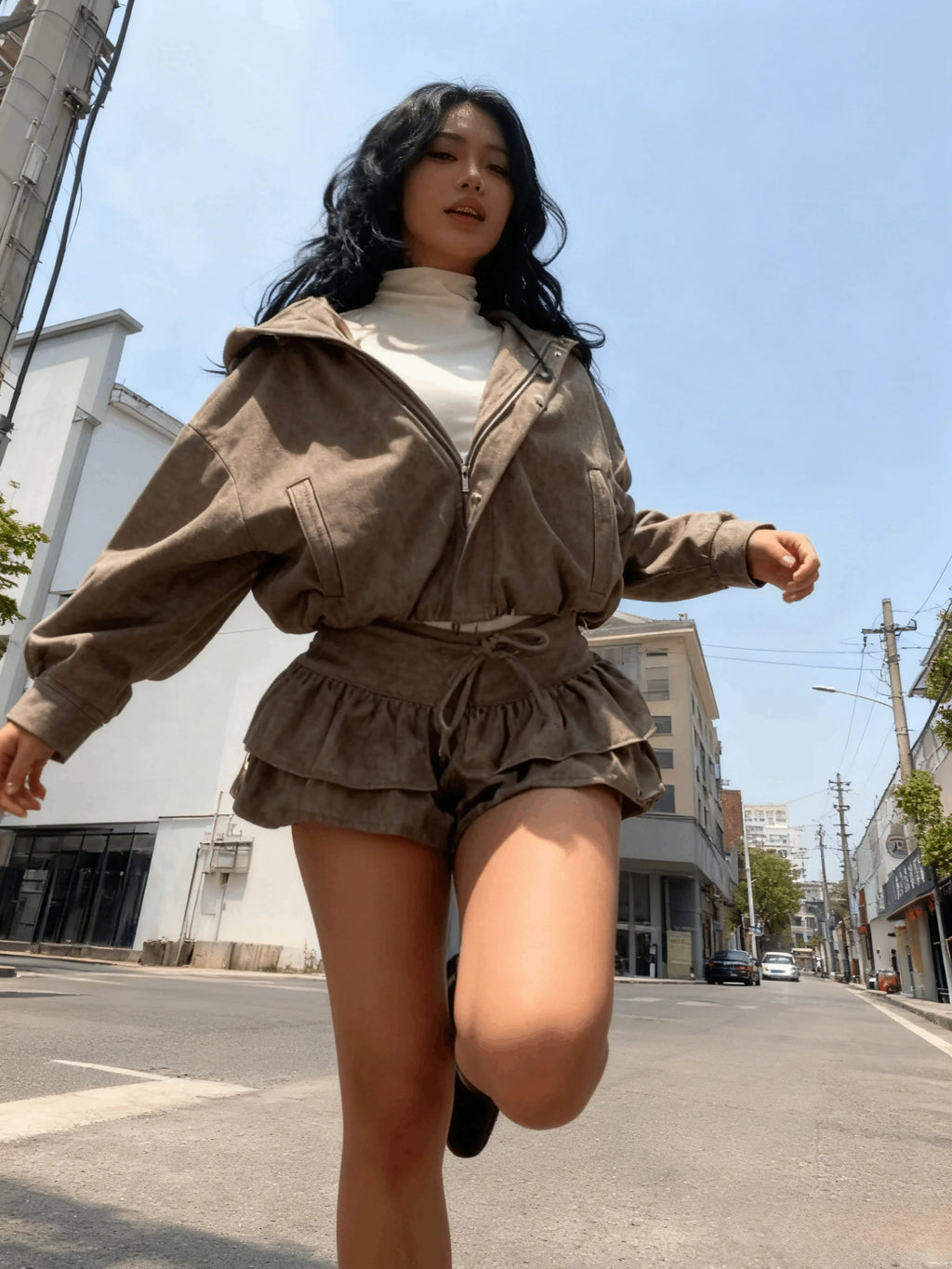 Oversized Hoodie + Ruffled Skirt Set